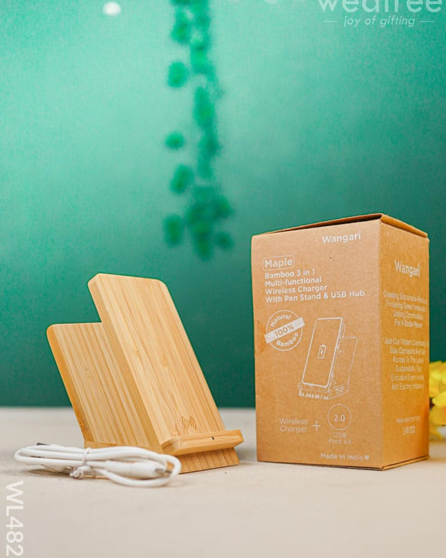 Wangari - Bamboo Wireless Charger with Pen Stand & USB - 15W - WL4823 Electronics