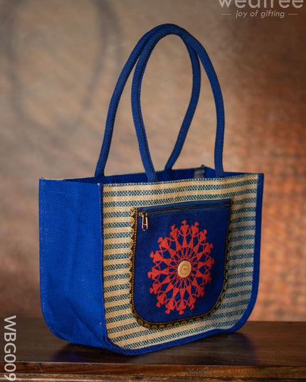 Warli Printed Jute Bag With Horizontal Stripes - Wbg0090 Bags