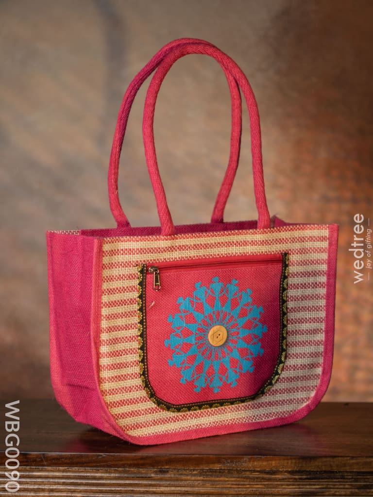 Warli Printed Jute Bag With Horizontal Stripes - Wbg0090 Bags