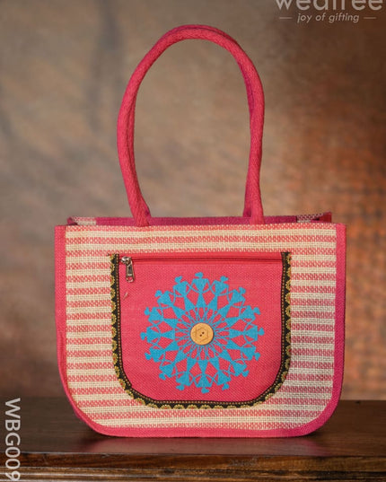 Warli Printed Jute Bag With Horizontal Stripes - Wbg0090 Bags