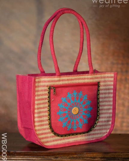 Warli Printed Jute Bag With Horizontal Stripes - Wbg0090 Bags