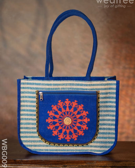 Warli Printed Jute Bag With Horizontal Stripes - Wbg0090 Bags