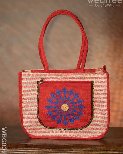 Warli Printed Jute Bag With Horizontal Stripes - Wbg0090 Bags