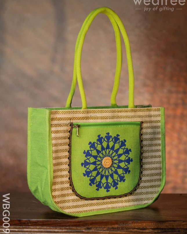 Warli Printed Jute Bag With Horizontal Stripes - Wbg0090 Bags