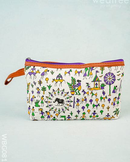 Warli Printed Purse with Zipper - WBG0812 - Clutches & Purses