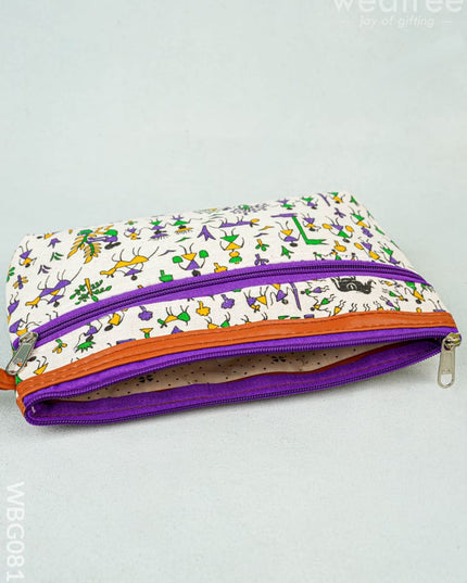 Warli Printed Purse with Zipper - WBG0812 - Clutches & Purses