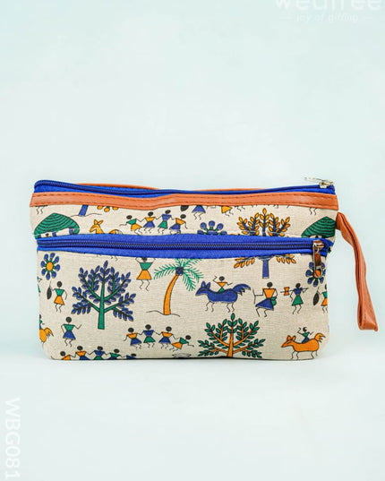 Warli Printed Purse with Zipper - WBG0812 - Clutches & Purses