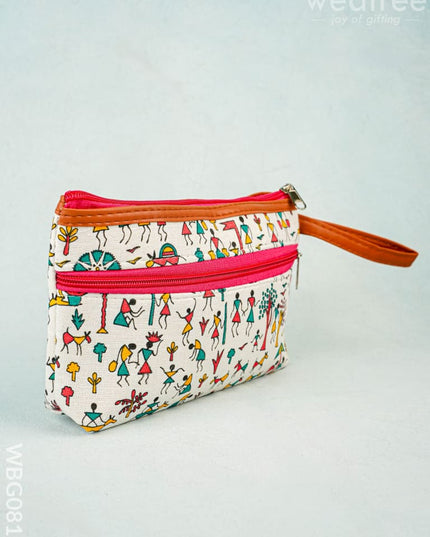 Warli Printed Purse with Zipper - WBG0812 - Clutches & Purses