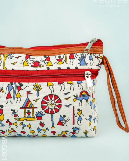 Warli Printed Purse with Zipper - WBG0812 - Clutches & Purses