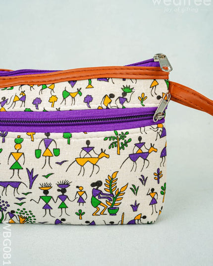 Warli Printed Purse with Zipper - WBG0812 - Clutches & Purses