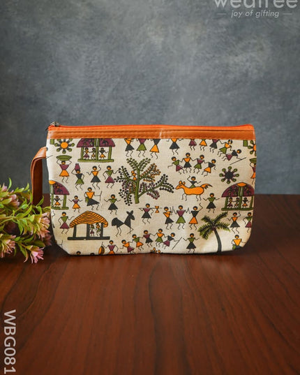 Warli Printed Purse with Zipper - WBG0812 - Clutches & Purses