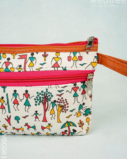 Warli Printed Purse with Zipper - WBG0812 - Clutches & Purses