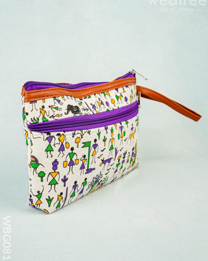 Warli Printed Purse with Zipper - WBG0812 - Clutches & Purses