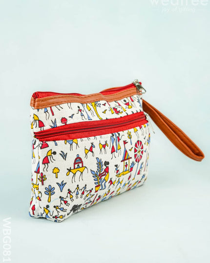Warli Printed Purse with Zipper - WBG0812 - Clutches & Purses