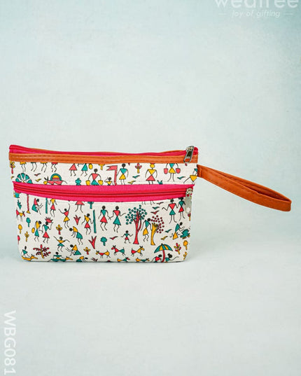 Warli Printed Purse with Zipper - WBG0812 - Clutches & Purses