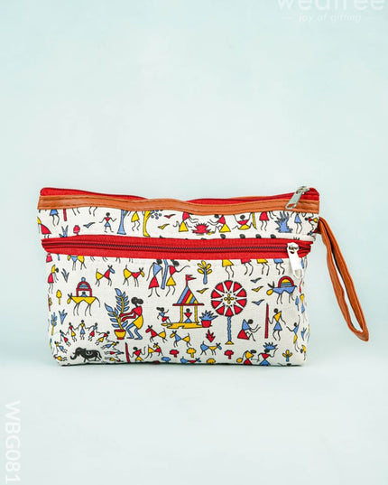 Warli Printed Purse with Zipper - WBG0812 - Clutches & Purses