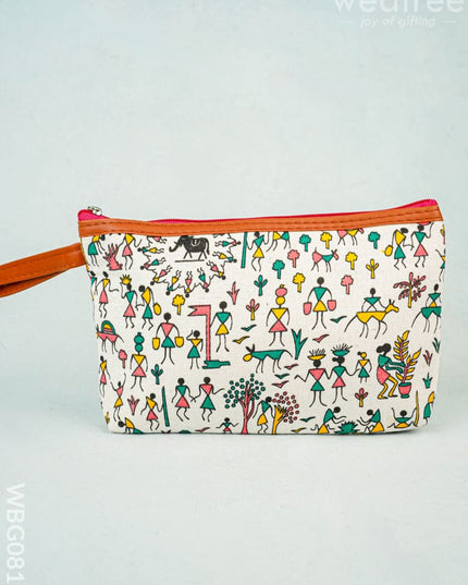 Warli Printed Purse with Zipper - WBG0812 - Clutches & Purses