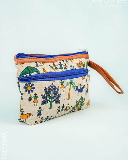 Warli Printed Purse with Zipper - WBG0812 - Clutches & Purses