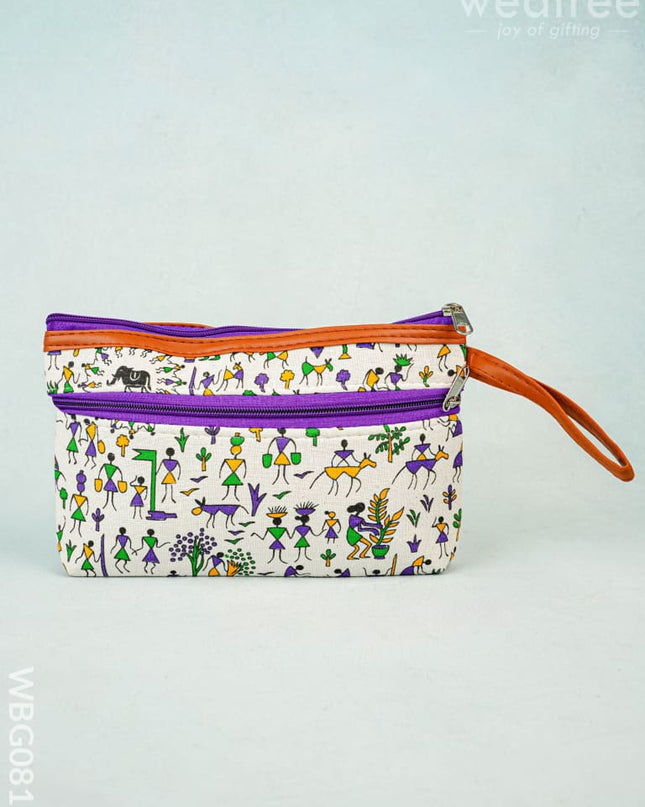 Warli Printed Purse with Zipper - WBG0812 - Clutches & Purses