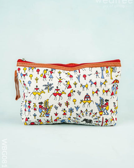 Warli Printed Purse with Zipper - WBG0812 - Clutches & Purses