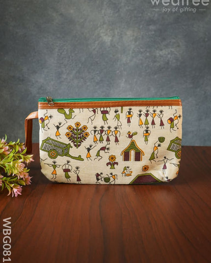 Warli Printed Purse with Zipper - WBG0812 - Clutches & Purses
