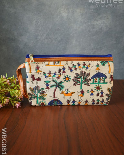 Warli Printed Purse with Zipper - WBG0812 - Clutches & Purses