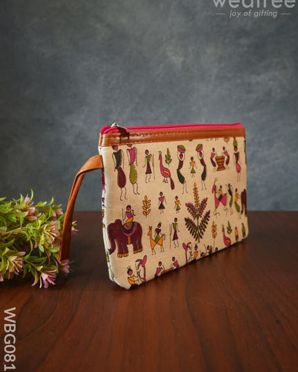 Warli Printed Purse with Zipper - WBG0812 - Clutches & Purses