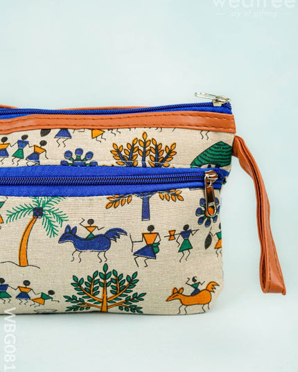 Warli Printed Purse with Zipper - WBG0812 - Clutches & Purses