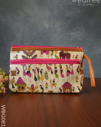Warli Printed Purse with Zipper - WBG0812 - Clutches & Purses