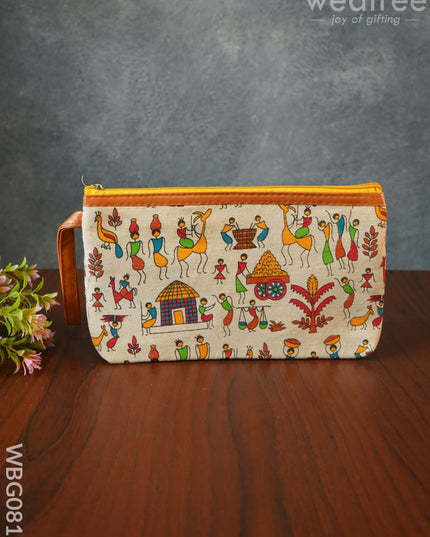 Warli Printed Purse with Zipper - WBG0812 - Clutches & Purses