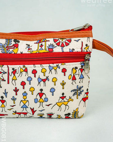 Warli Printed Purse with Zipper - WBG0812 - Clutches & Purses
