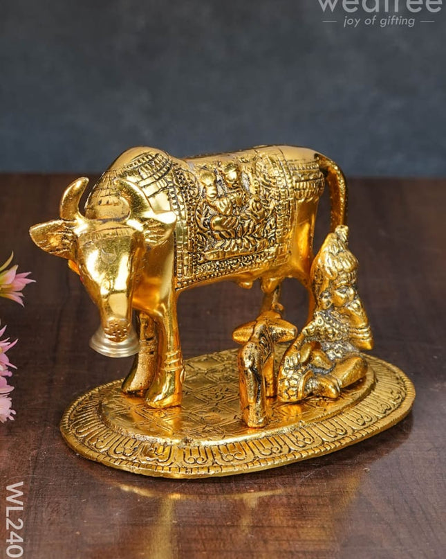 White Metal Cow And Calf - Krishna Wl2405