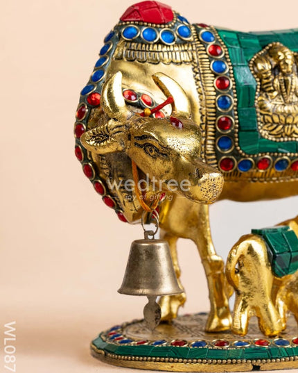 White Metal Cow and Calf with gold Finish - WL0875 White Metal