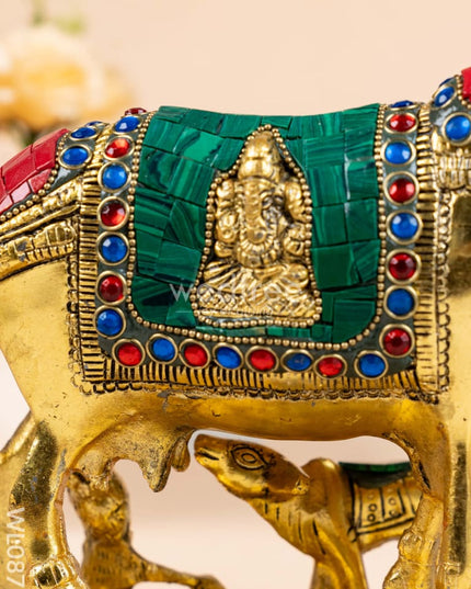 White Metal Cow and Calf with gold Finish - WL0875 White Metal