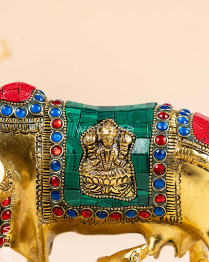 White Metal Cow and Calf with gold Finish - WL0875 White Metal