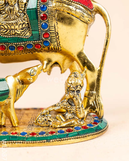 White Metal Cow and Calf with gold Finish - WL0875 White Metal