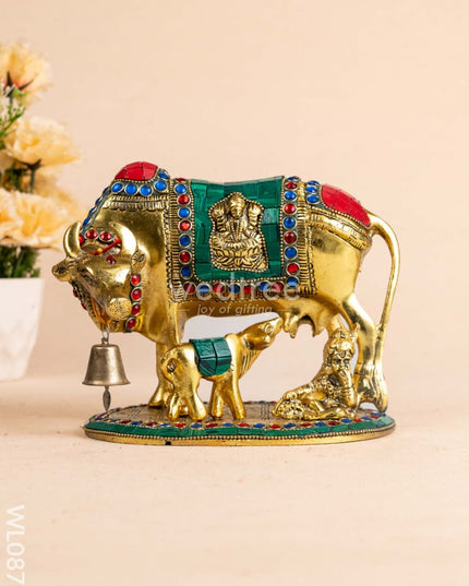 White Metal Cow and Calf with gold Finish - WL0875 White Metal