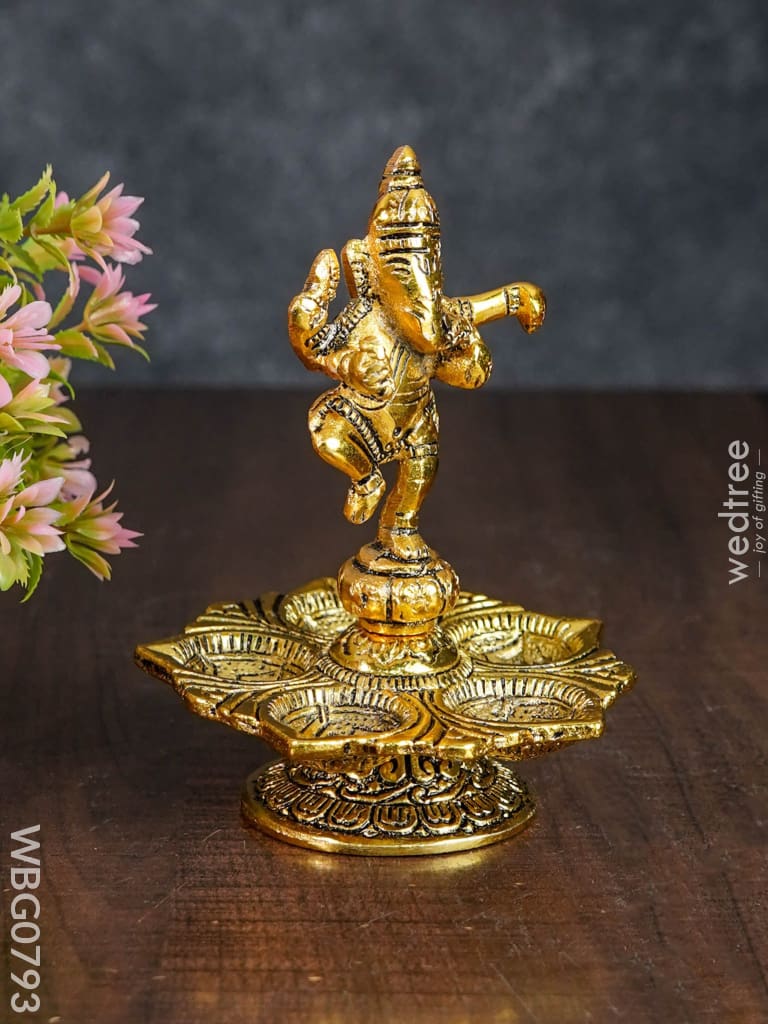 White Metal Dancing Ganesh 5 Face Diya - Wbg0793 Divine Figurines