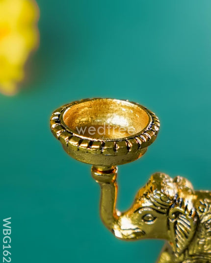 White Metal Elephant with Diya - WBG1624 White Metal