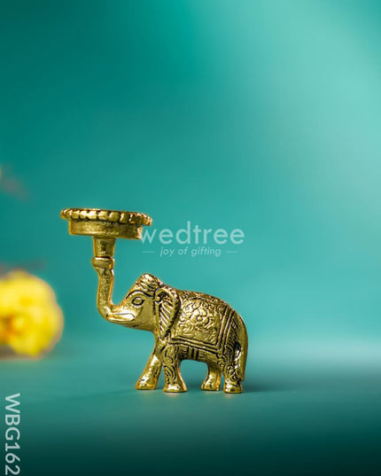 White Metal Elephant with Diya - WBG1624 White Metal