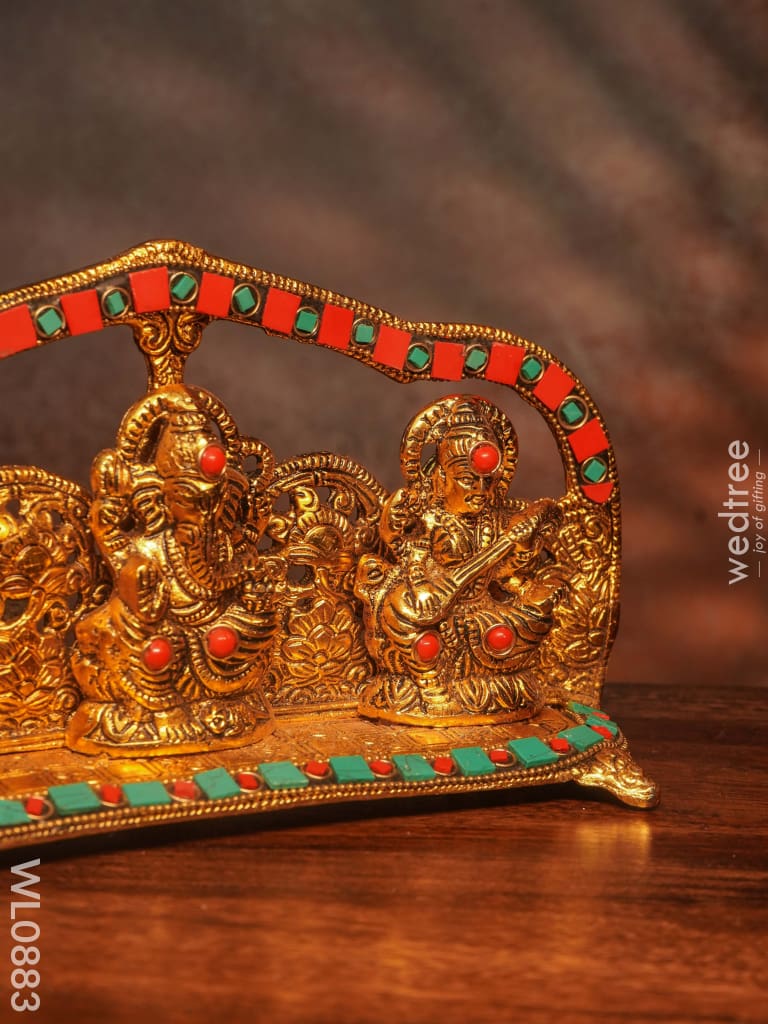 White Metal Ganesh Lakshmi Saraswathi With Gold Finish - Wl0883