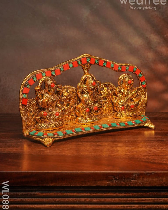 White Metal Ganesh Lakshmi Saraswathi With Gold Finish - Wl0883