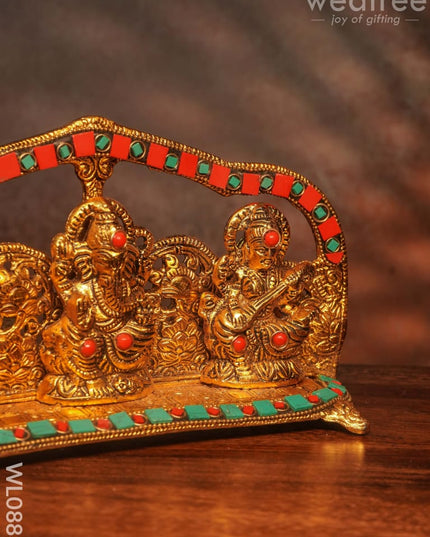 White Metal Ganesh Lakshmi Saraswathi With Gold Finish - Wl0883