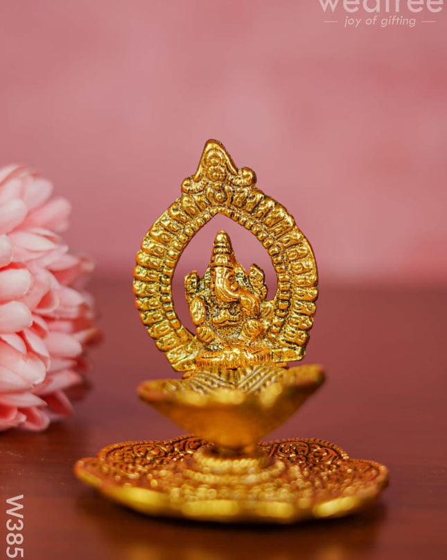 White Metal Ganesha With Diya - W3857 Diyas