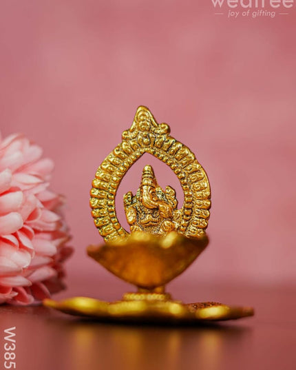 White Metal Ganesha With Diya - W3857 Diyas