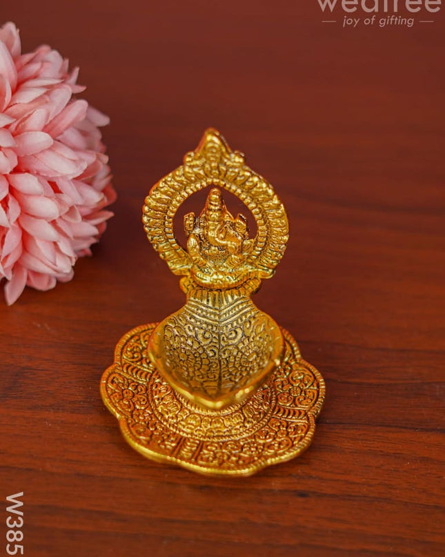White Metal Ganesha With Diya - W3857 Diyas