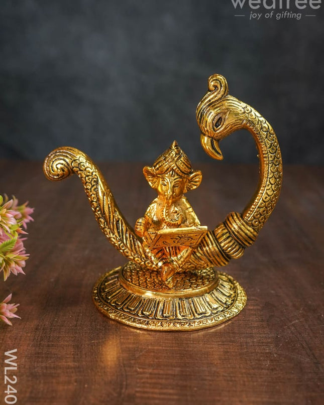 White Metal Ganesha With Laptop - Wl2406
