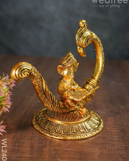 White Metal Ganesha With Laptop - Wl2406