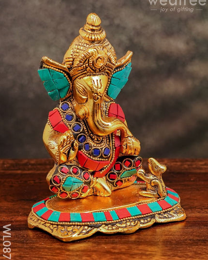 White Metal Gold Finish Ganesh With Mouse Small - Wl0879