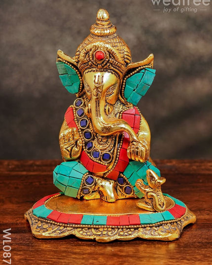 White Metal Gold Finish Ganesh With Mouse Small - Wl0879